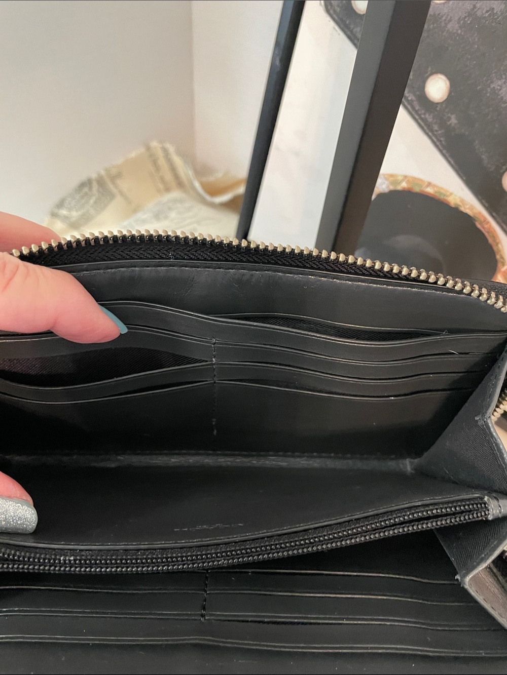 Coach Black and Gray Signature Zip Wallet - Picture 10 of 16